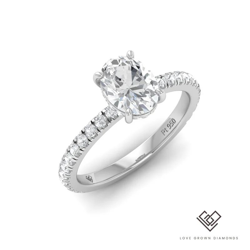 Oval Diamond Hidden Halo and Diamond Band Engagement Ring (Mounts)