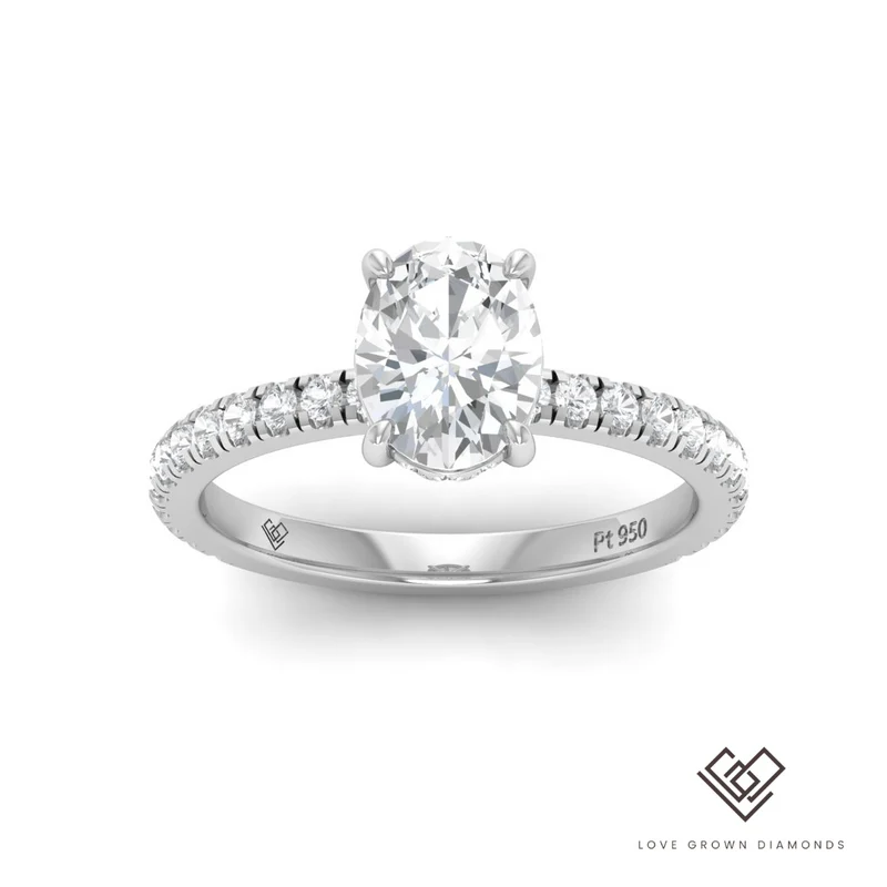 Oval Diamond Hidden Halo and Diamond Band Engagement Ring (Mounts)