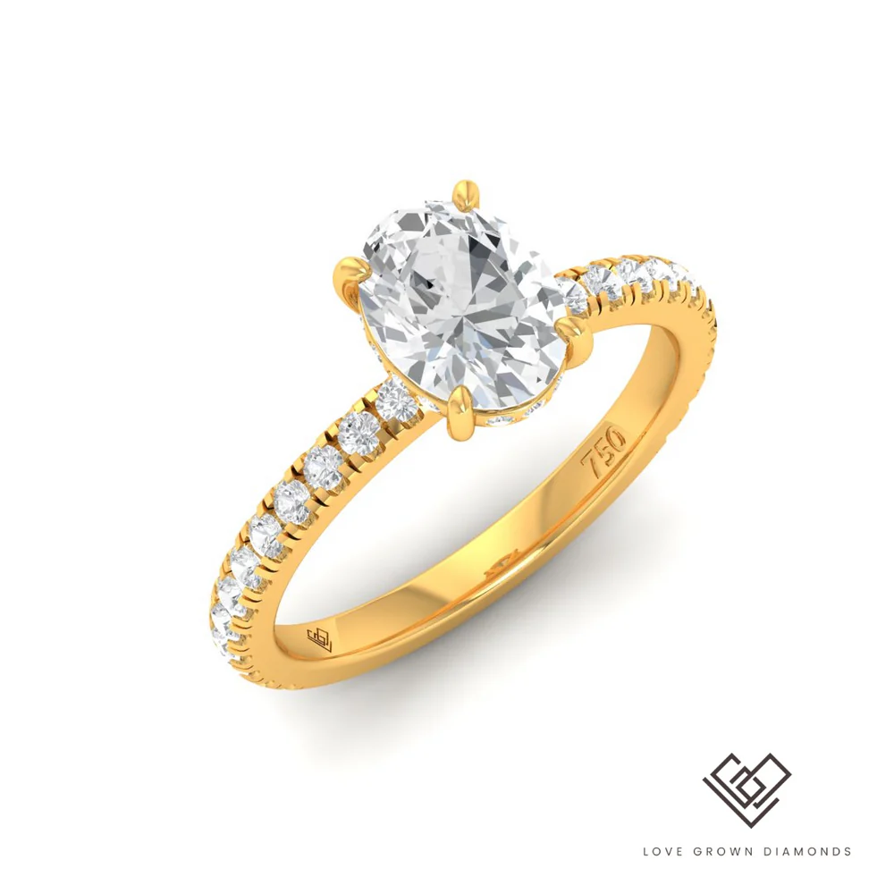 Oval Diamond Hidden Halo and Diamond Band Engagement Ring (Mount) LERO-00003 (Based on 1ct center stone)