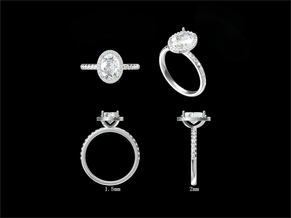 Oval Diamond Halo & Band Engagement Ring (Mount) LERO-00005 (Based on 1ct center stone)