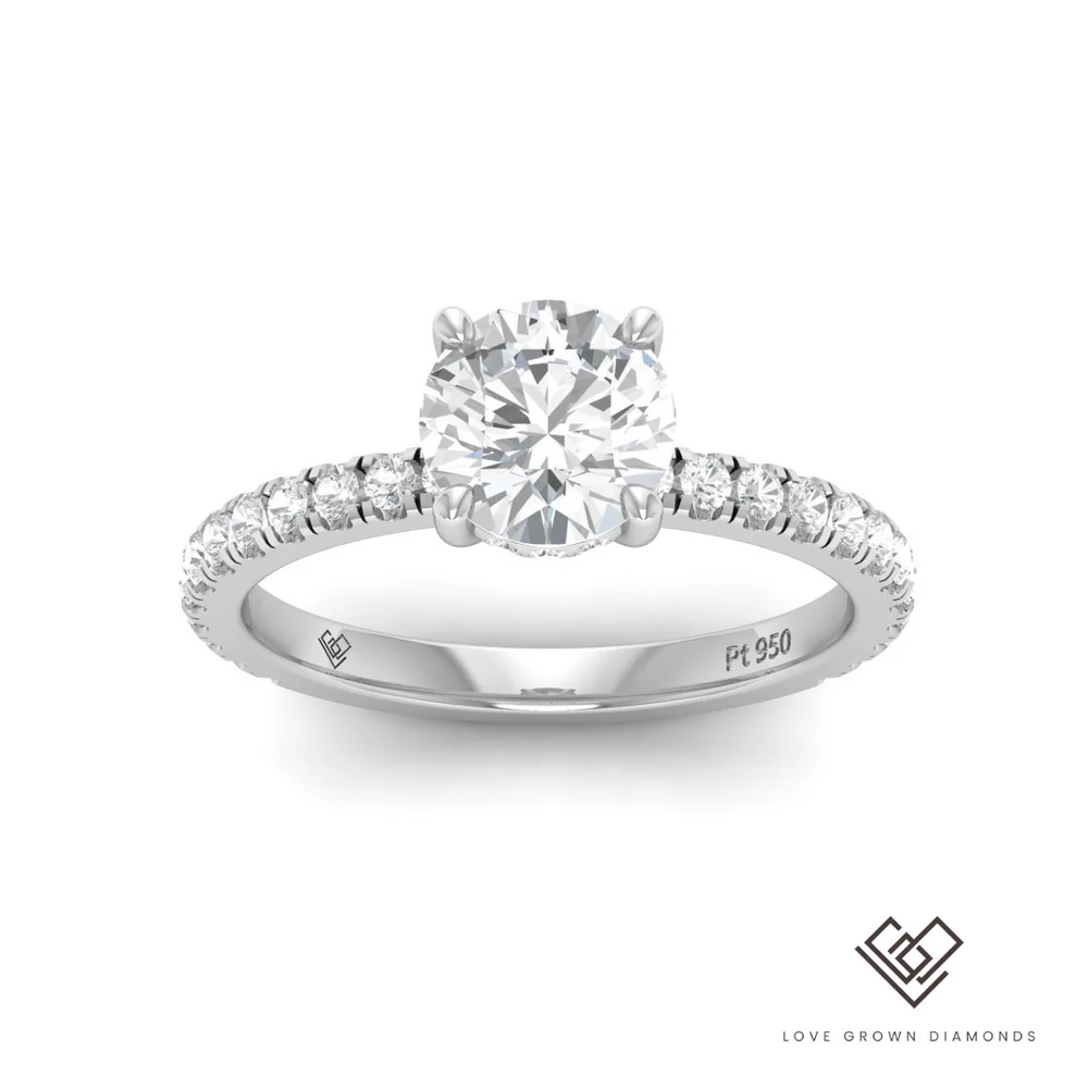 Round Diamond Hidden Halo and Diamond Band Engagement Ring(Mount) LERR-00004 (Based on 1ct center stone)