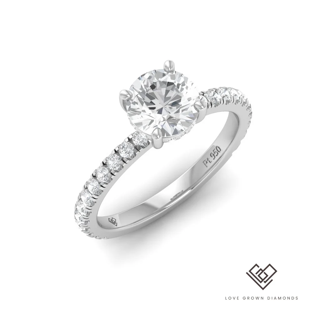 Round Diamond Hidden Halo and Diamond Band Engagement Ring(Mount) LERR-00004 (Based on 1ct center stone)