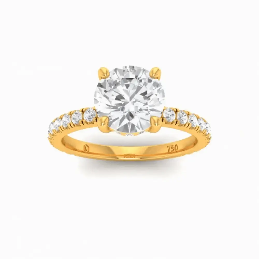 Round Diamond Hidden Halo and Diamond Band Engagement Ring(Mount) LERR-00004 (Based on 1ct center stone)