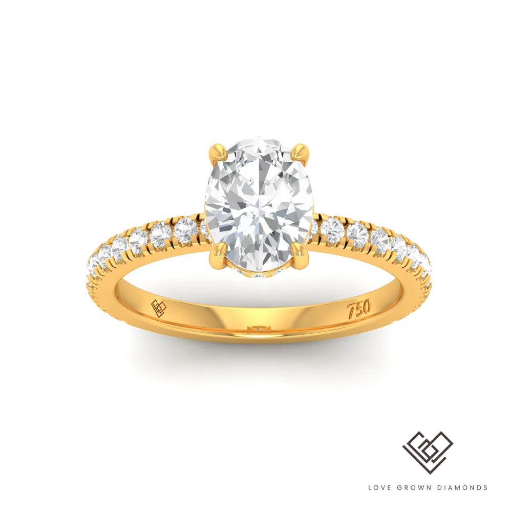 Oval Diamond Hidden Halo and Diamond Band Engagement Ring (Mount) LG00116 (Based on 1ct center stone)