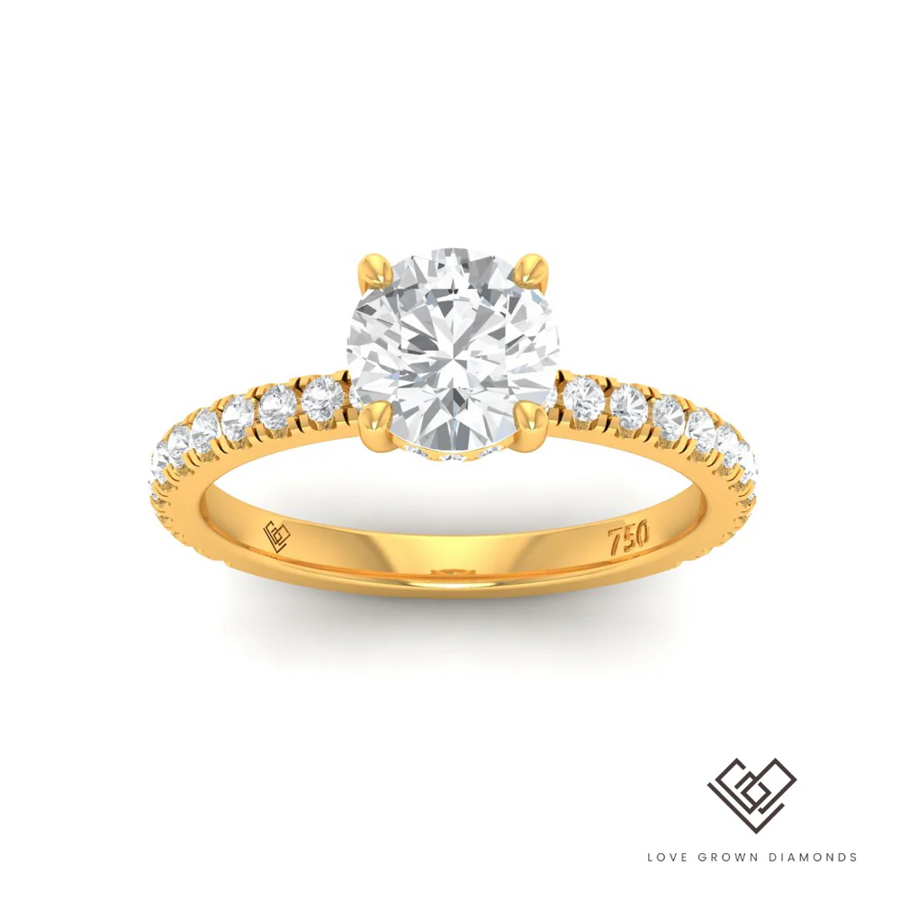 Round Diamond Hidden Halo and Diamond Band Engagement Ring(Mount) LG00078 (Based on 1ct center stone)